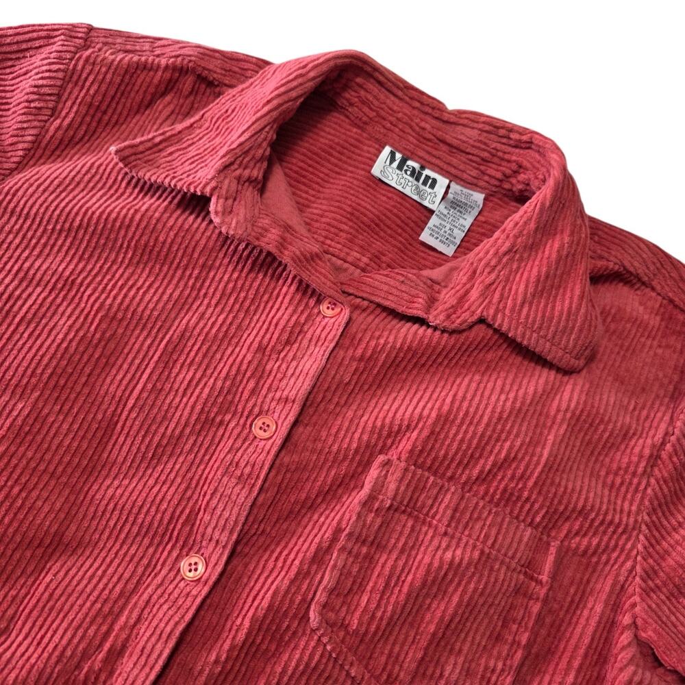 Main Street Corduroy Shirt Womens XL Button Up Pink Oversized Soft Casual